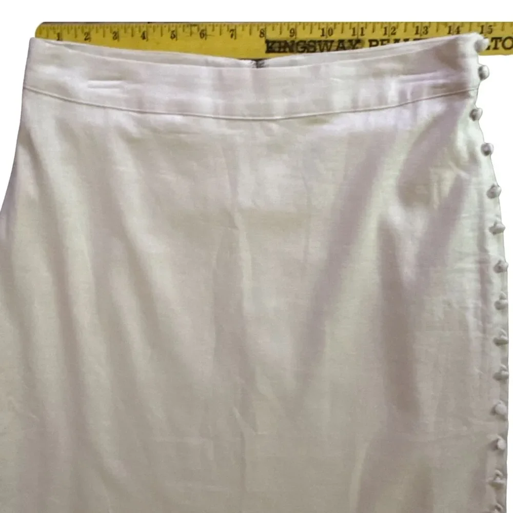 Madewell Linen Blend Side Button Midi Skirt Womens Sz 6 Cream Faux Wrap NEW